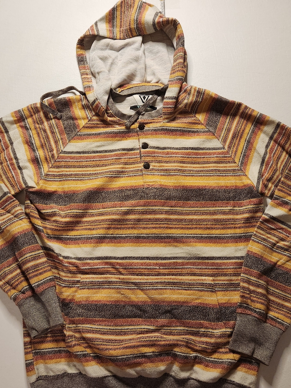 VISSLA Striped Hooded Pullover in Yellow, Brown and Cream